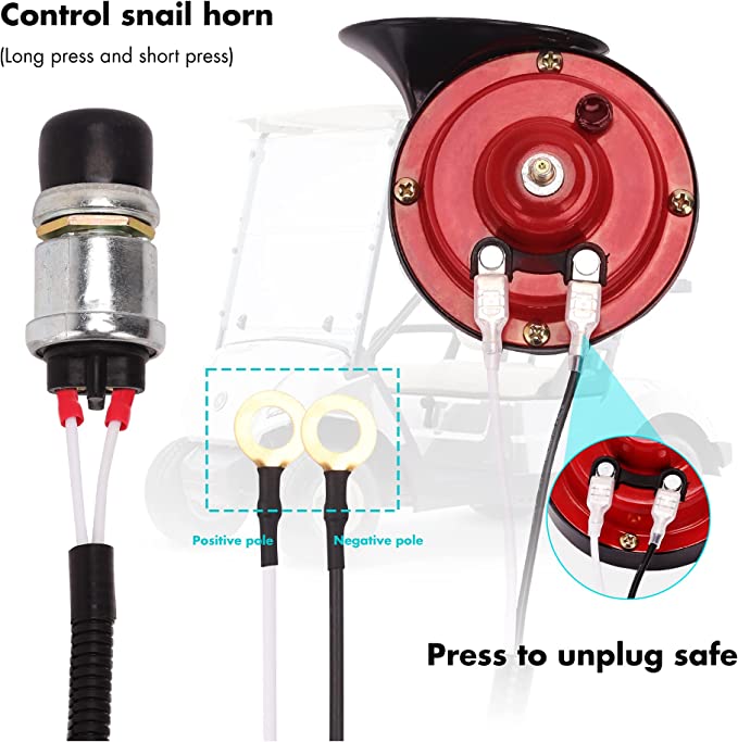 10L0L Universal 12 Volt Golf Cart Horn Kit for EZGO, Club Car, Yamaha - Floor Mount Button Switch, Golf Cart Street Legal Horn K