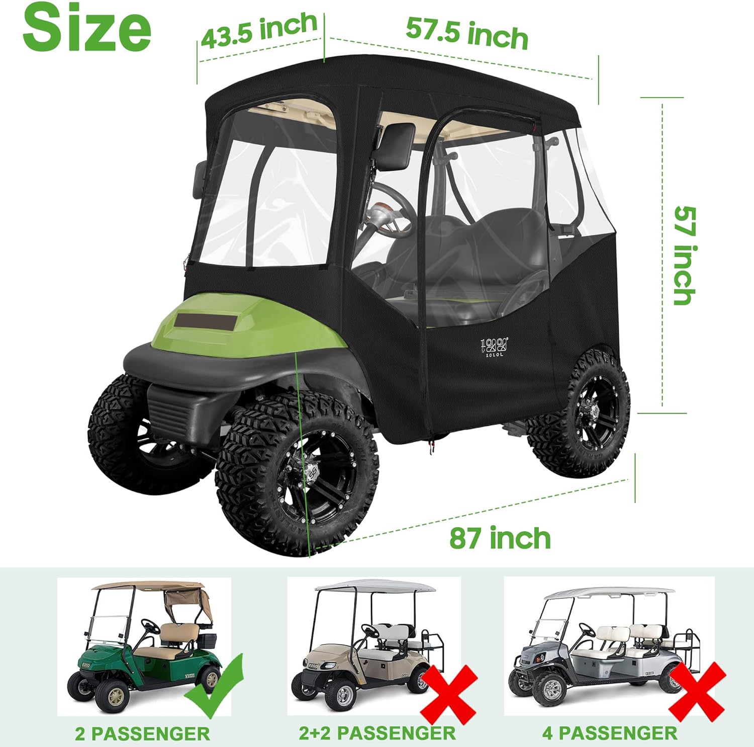 2 Passenger Golf Cart Cover & Enclosure Waterproof for Club Car Provides Full Protection