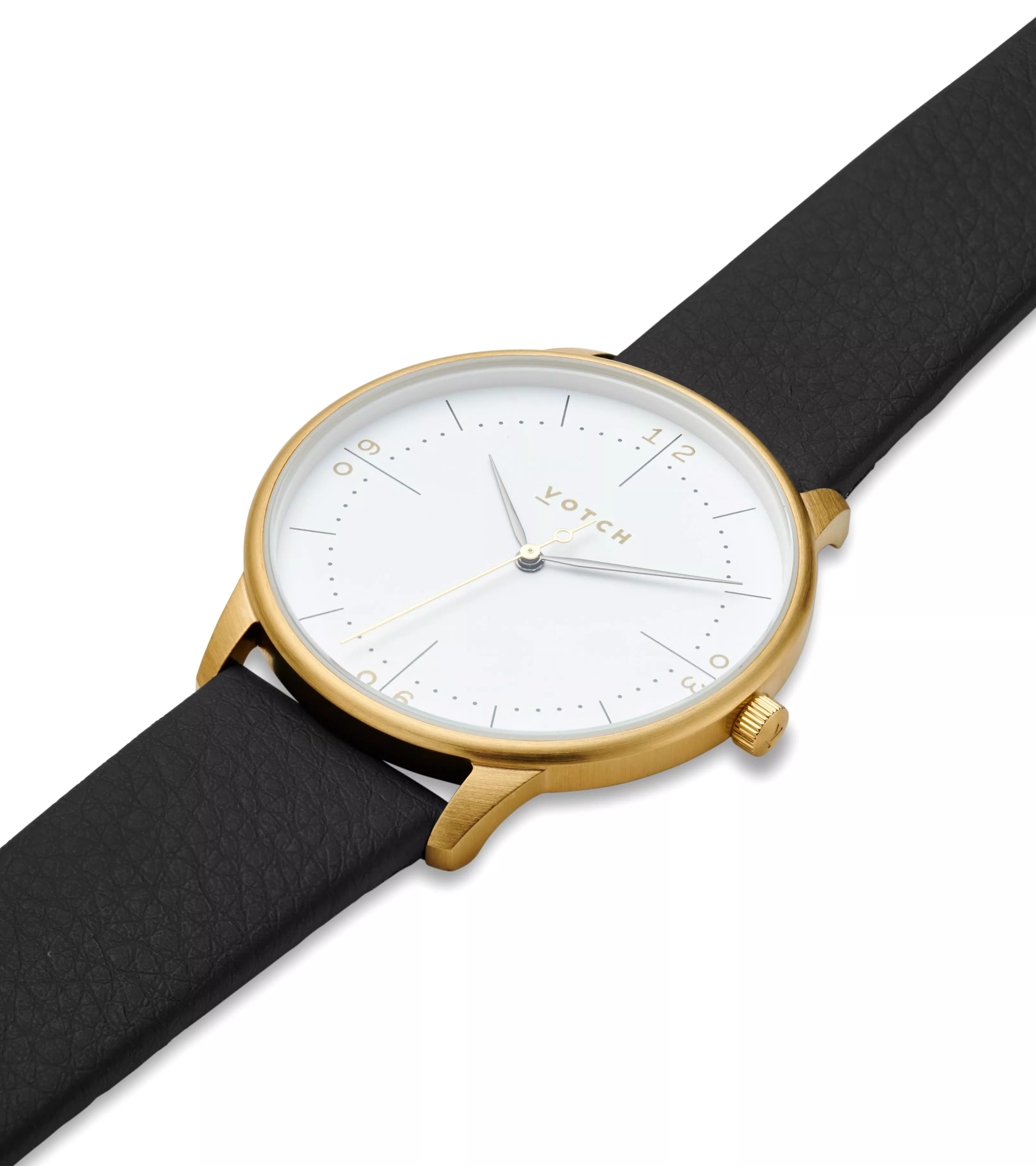 Aalto Watch with Gold & White Dial |  Black Vegan Leather Strap