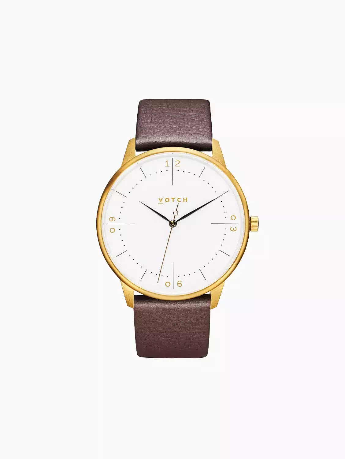 Aalto Watch with Gold & White Dial |  Brown Vegan Leather Strap