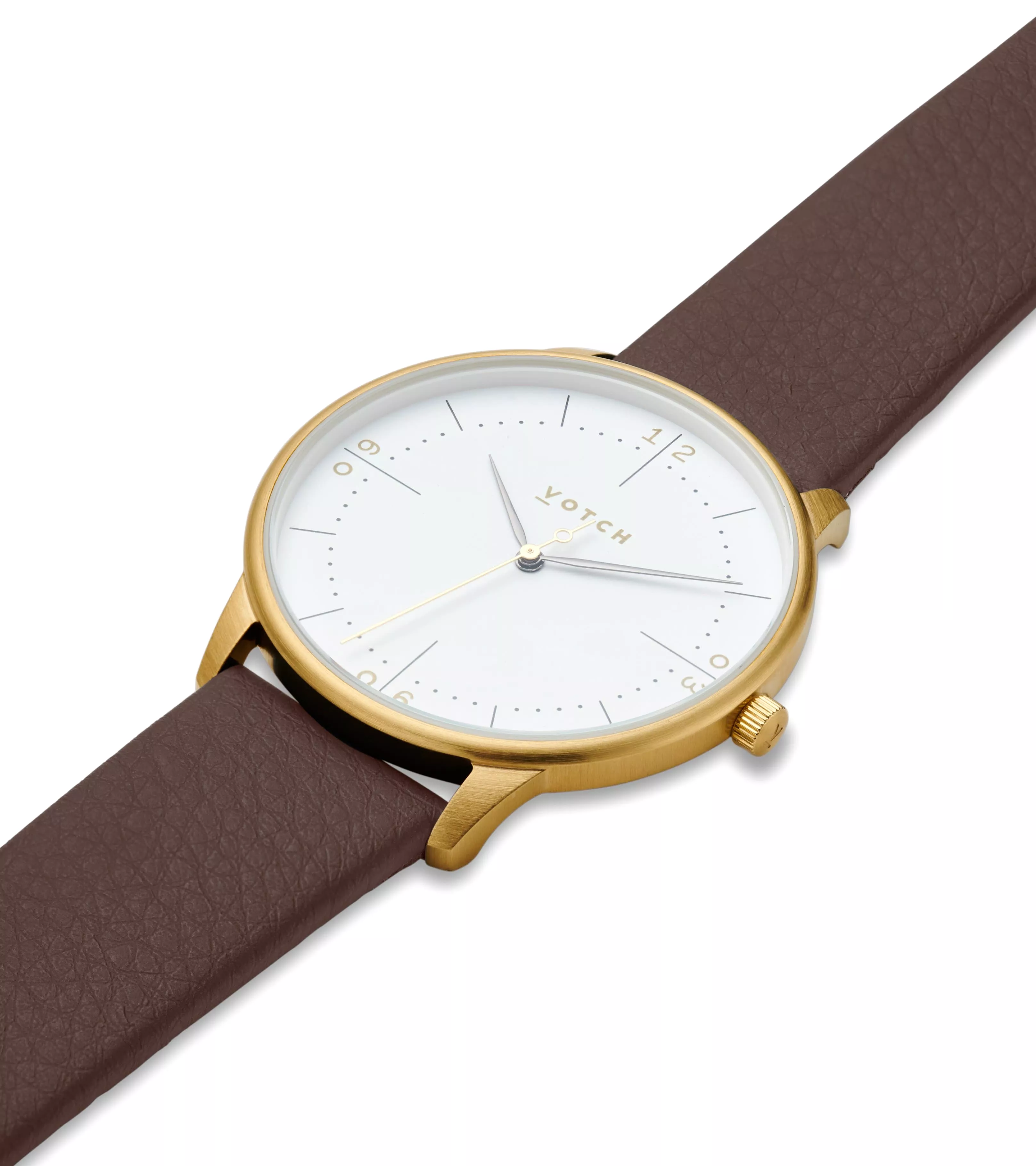 Aalto Watch with Gold & White Dial |  Brown Vegan Leather Strap