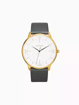 Aalto Watch with Gold & White Dial | Slate Grey Vegan Leather Strap