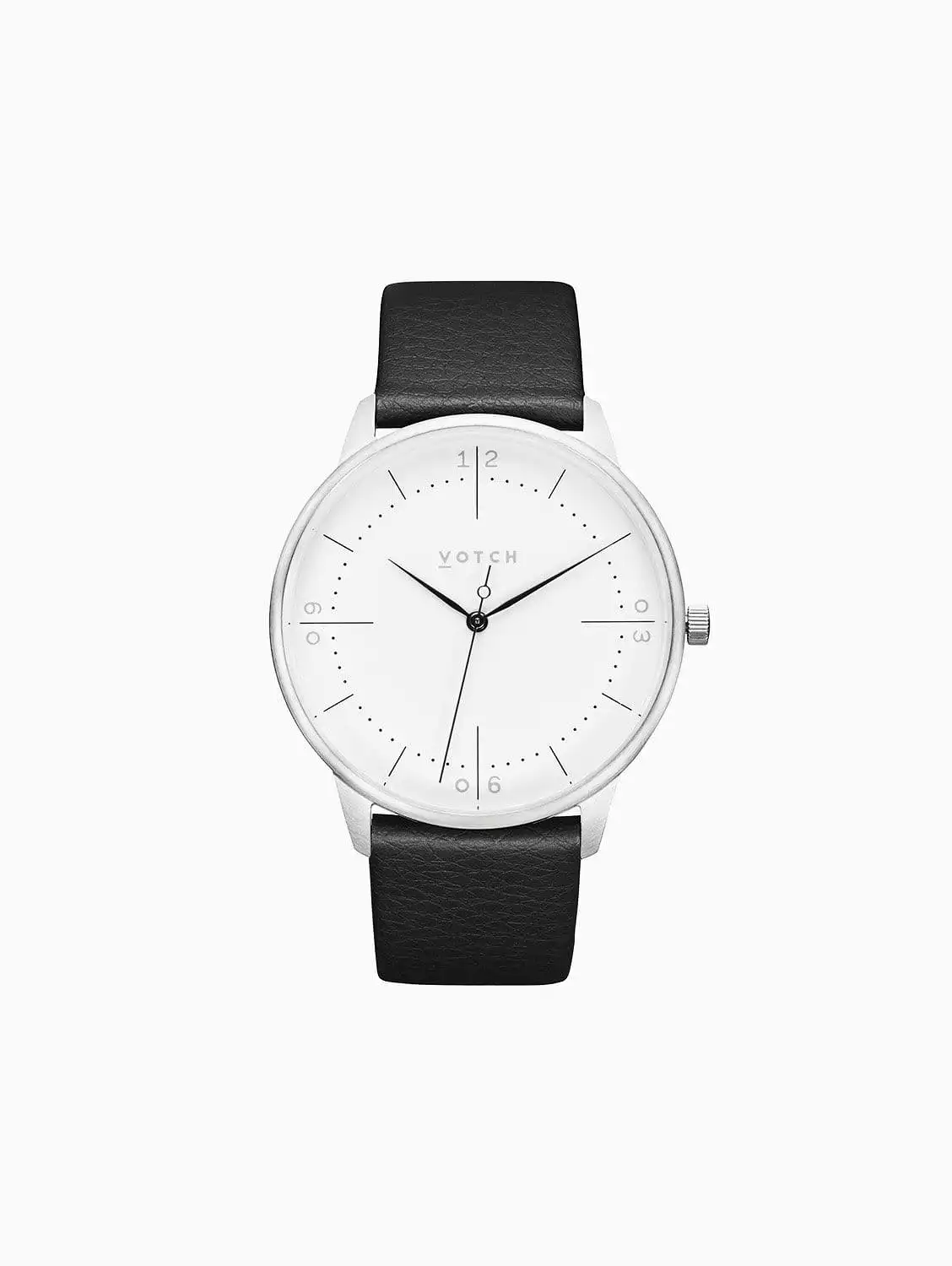 Aalto Watch with Silver & White Dial | Black Vegan Leather Strap