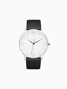 Aalto Watch with Silver & White Dial | Black Vegan Leather Strap