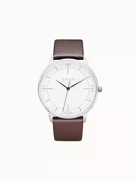 Aalto Watch with Silver & White Dial | Brown Vegan Leather Strap