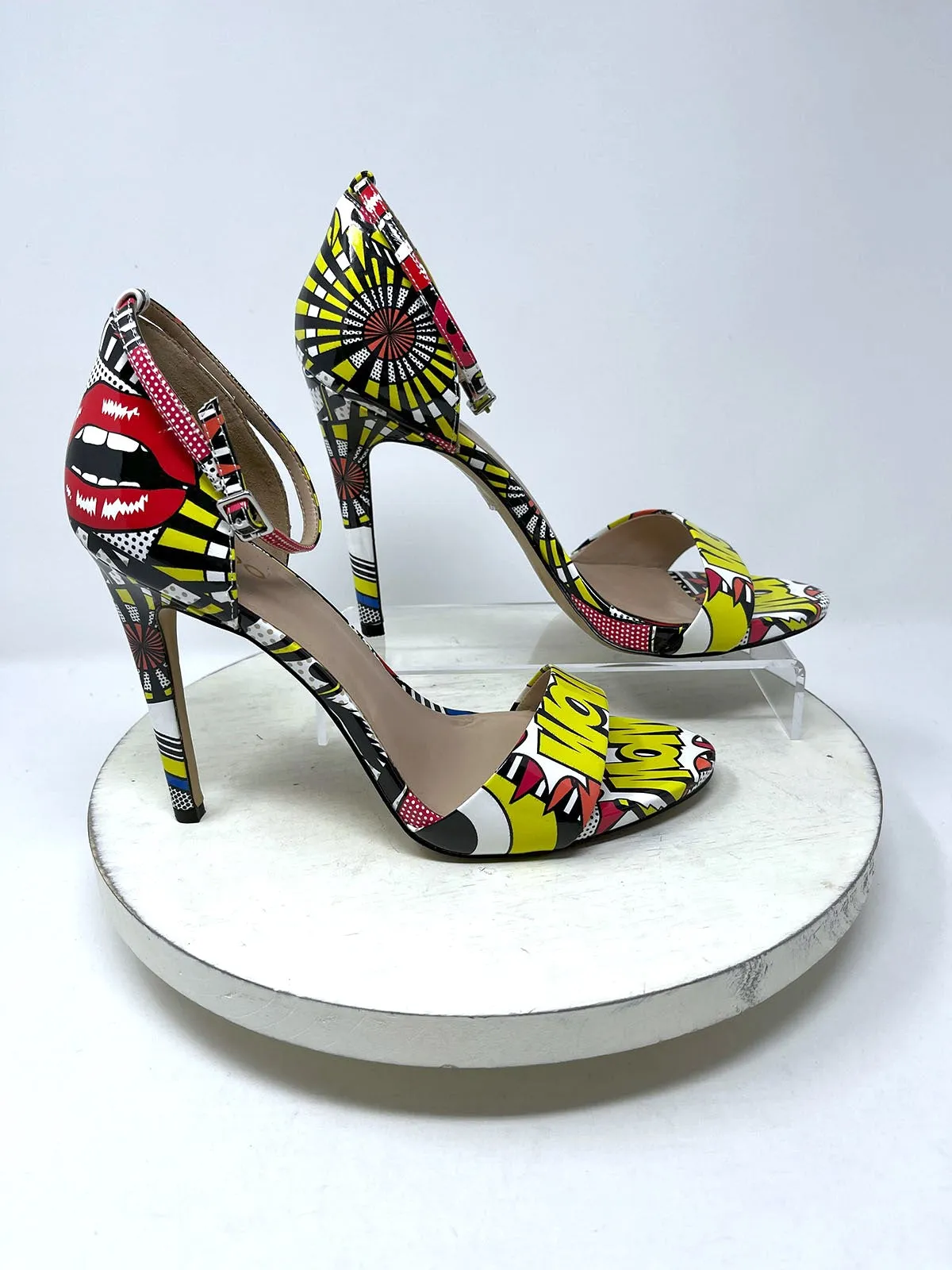 Aldo Size 10 (41) White Multi Pop Art Heeled Sandals