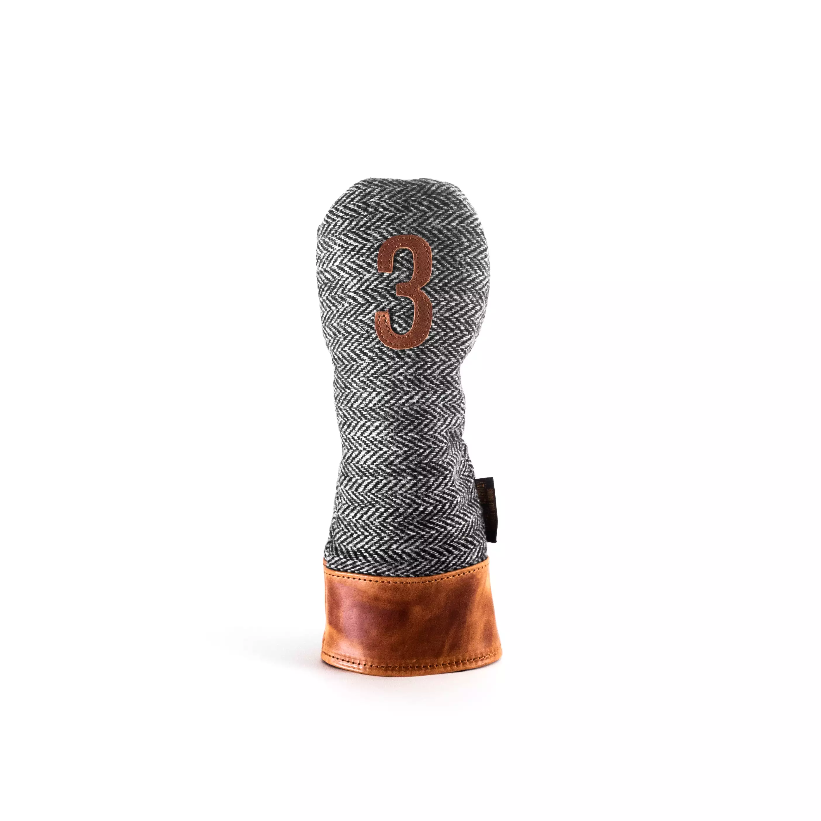 Americana Edition Harris Tweed and  leather golf Headcover in black and white Herringbone 3 wood