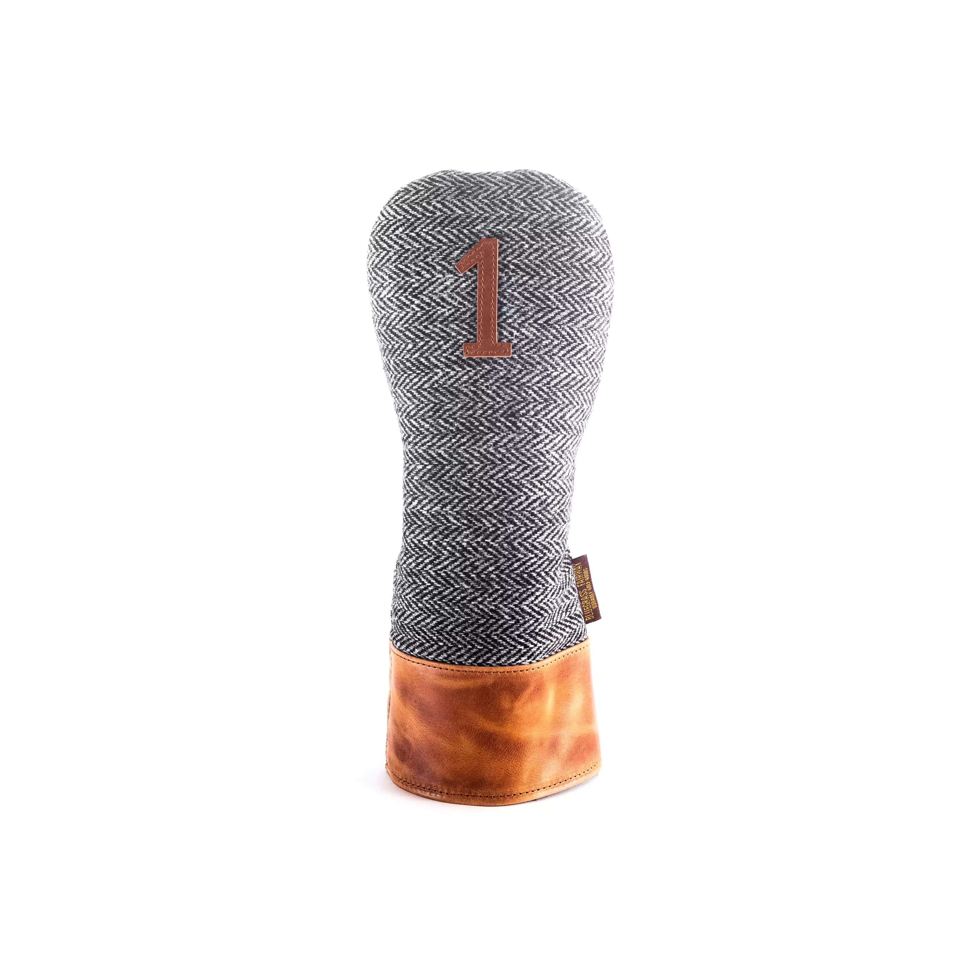 Americana Edition Harris Tweed and  leather golf Headcover in black and white Herringbone Driver