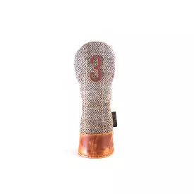 Americana Edition Harris Tweed and  leather golf Headcover in brown Herringbone 3 wood