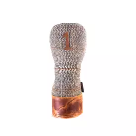 Americana Edition Harris Tweed and  leather golf Headcover in brown Herringbone Driver