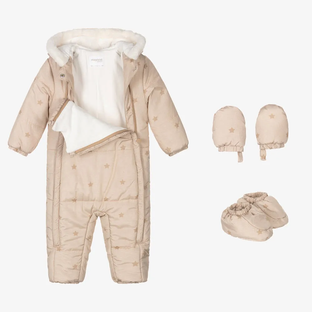 Beige Stars Baby Snowsuit