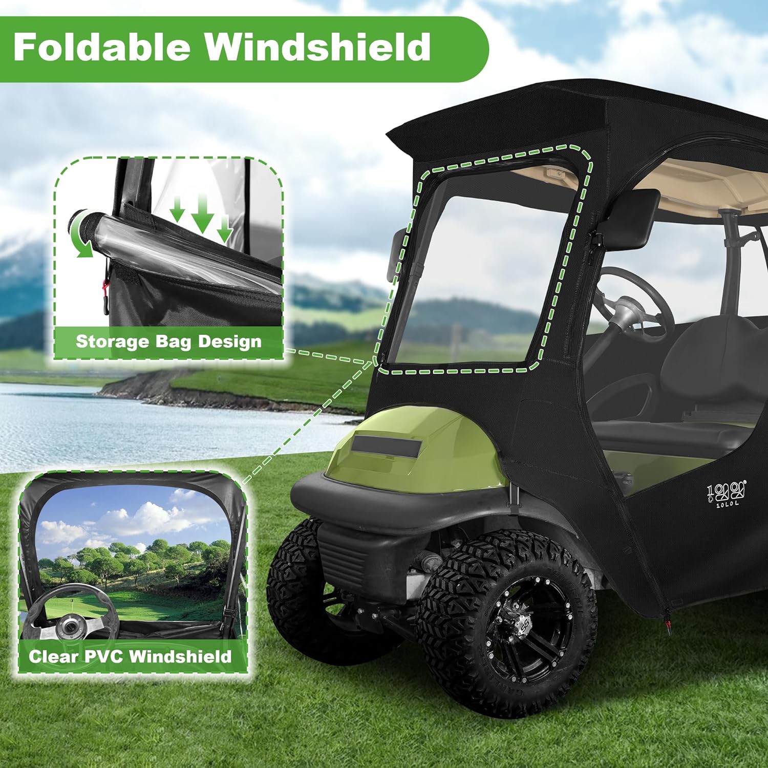 Best Golf Cart Enclosures for Club Car with Hinged Doors 2 Passenger 600D Waterproof 4-Sided Protection