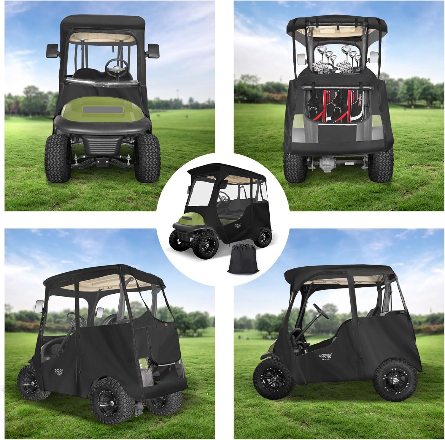 Best Golf Cart Enclosures for Club Car with Hinged Doors 2 Passenger 600D Waterproof 4-Sided Protection