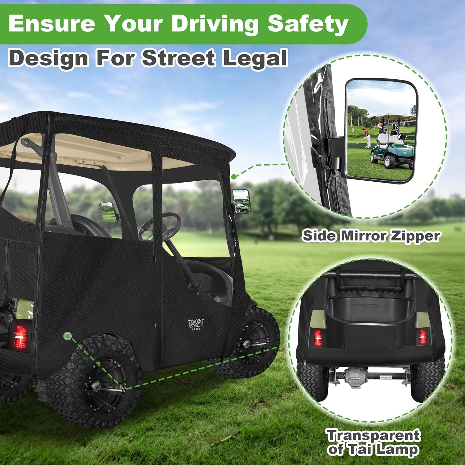 Best Golf Cart Enclosures for Club Car with Hinged Doors 2 Passenger 600D Waterproof 4-Sided Protection