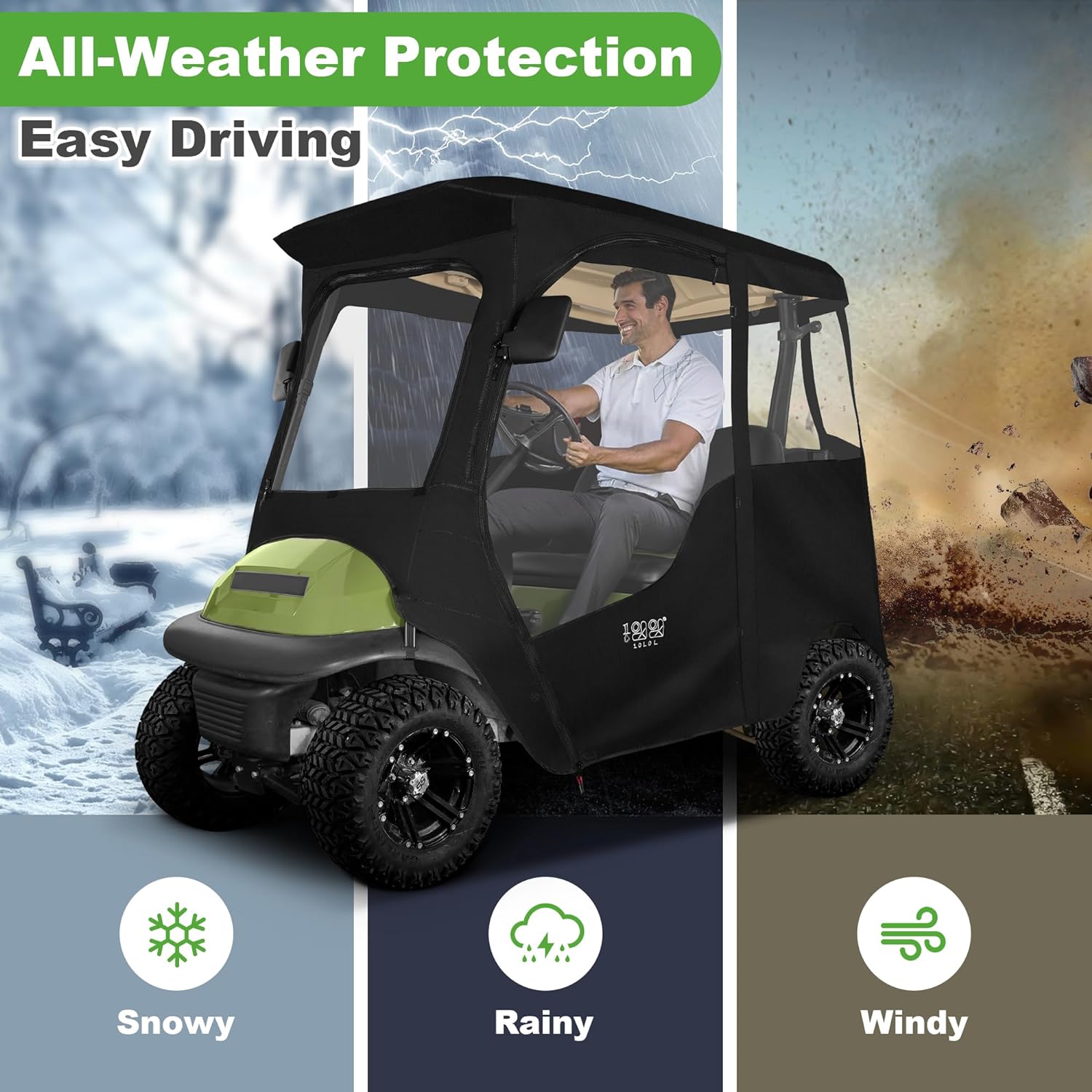 Best Golf Cart Enclosures for Club Car with Hinged Doors 2 Passenger 600D Waterproof 4-Sided Protection