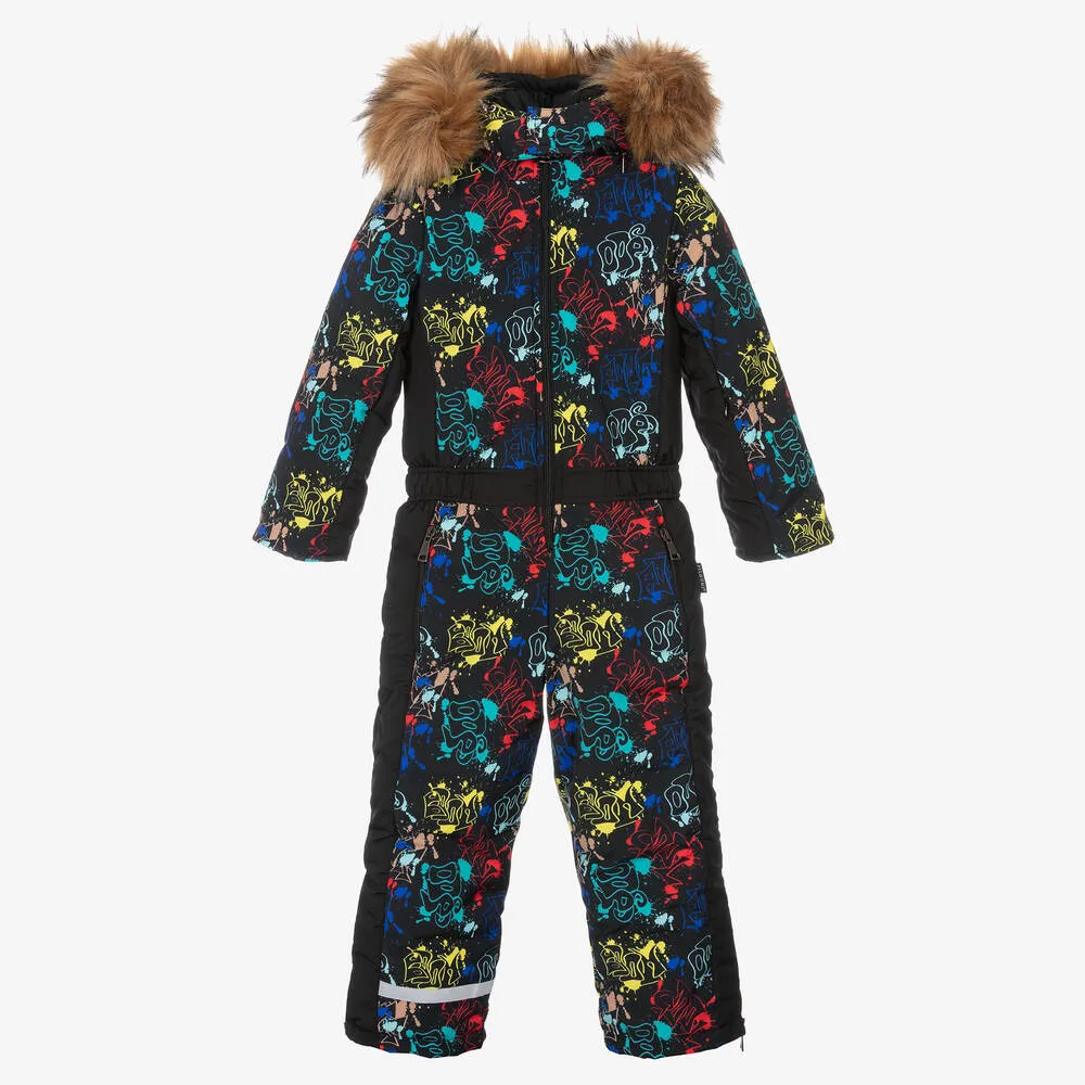 Boys Black Graffiti Print Snowsuit