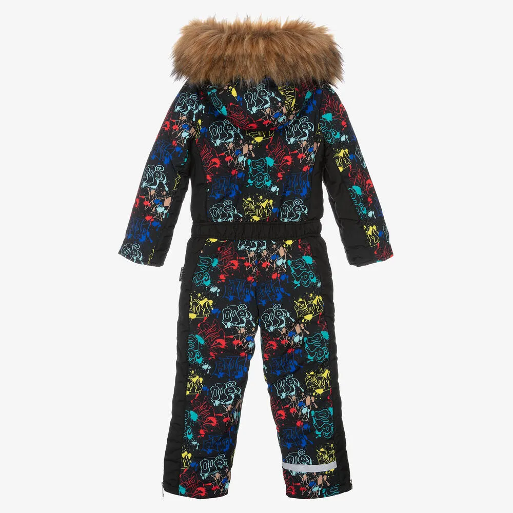 Boys Black Graffiti Print Snowsuit