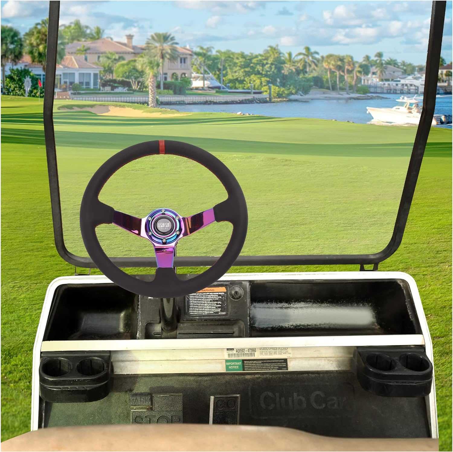 Carbon Fiber Racing Golf Cart Steering Wheel for EZGO Club Car Yamaha - 10L0L