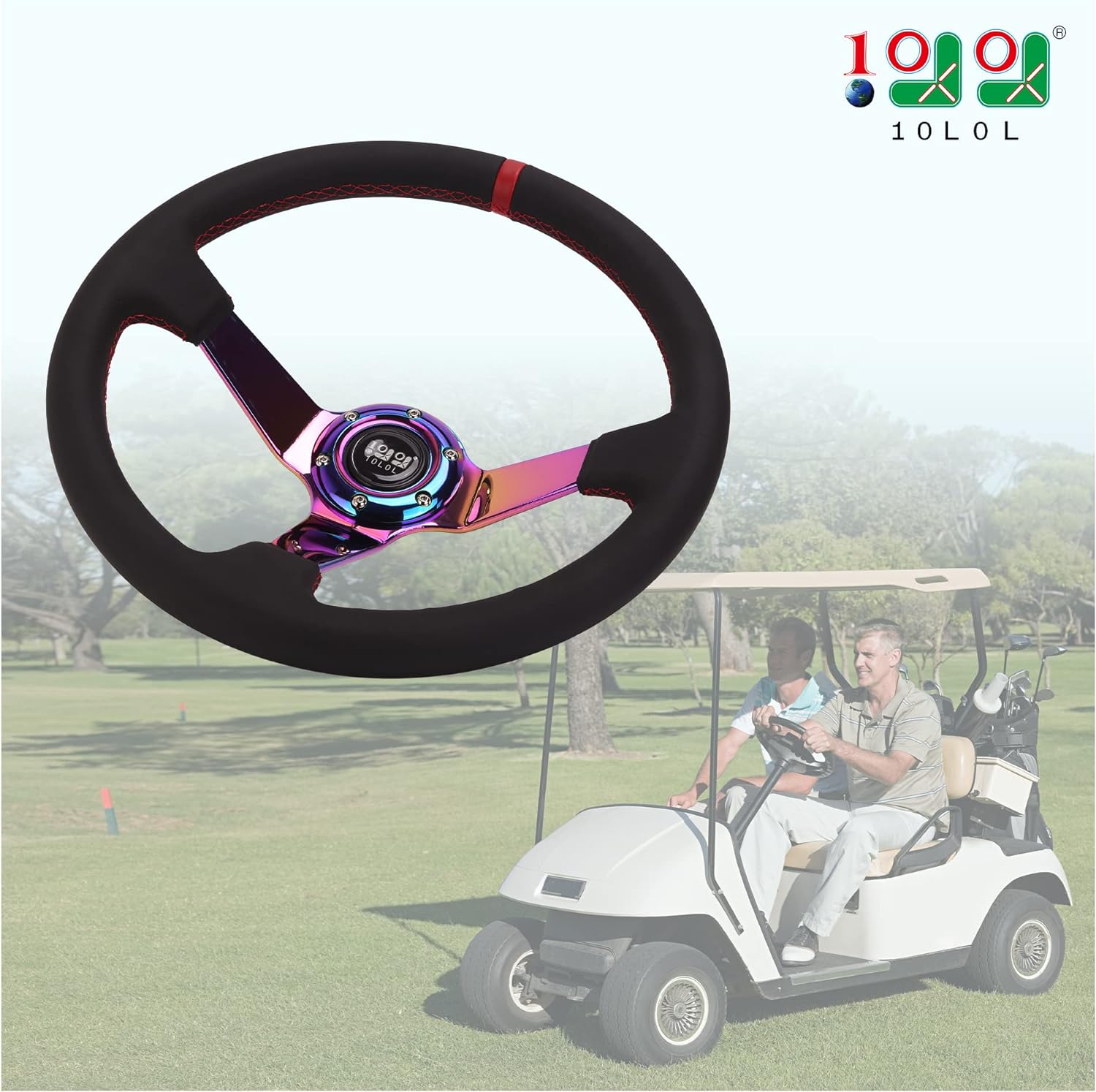 Carbon Fiber Racing Golf Cart Steering Wheel for EZGO Club Car Yamaha - 10L0L