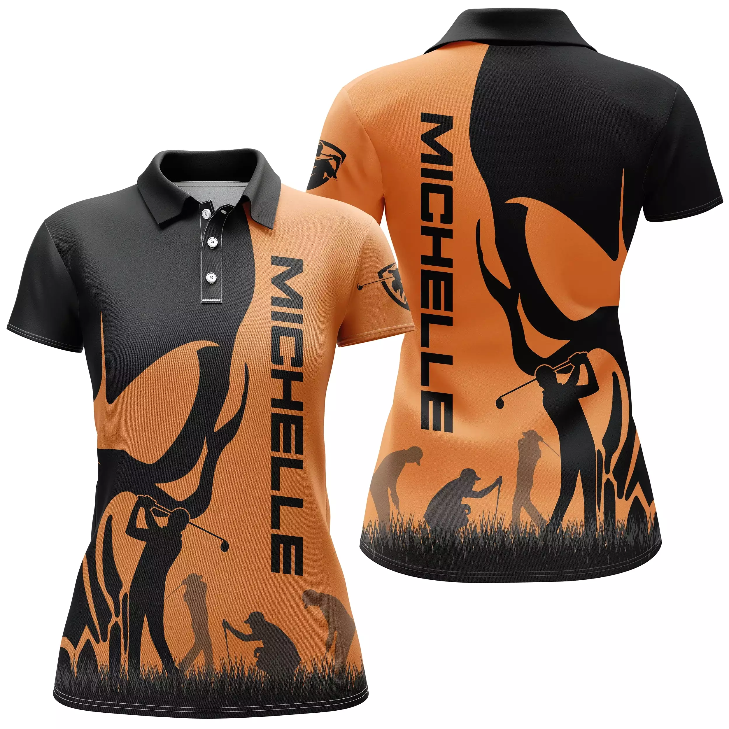 Chiptshirts - Polo De Golf, Noir et Orange, Cadeau Personnalisé Pour Fans De Golf, Polo à Séchage Rapide Homme Femme, Tête de Mo