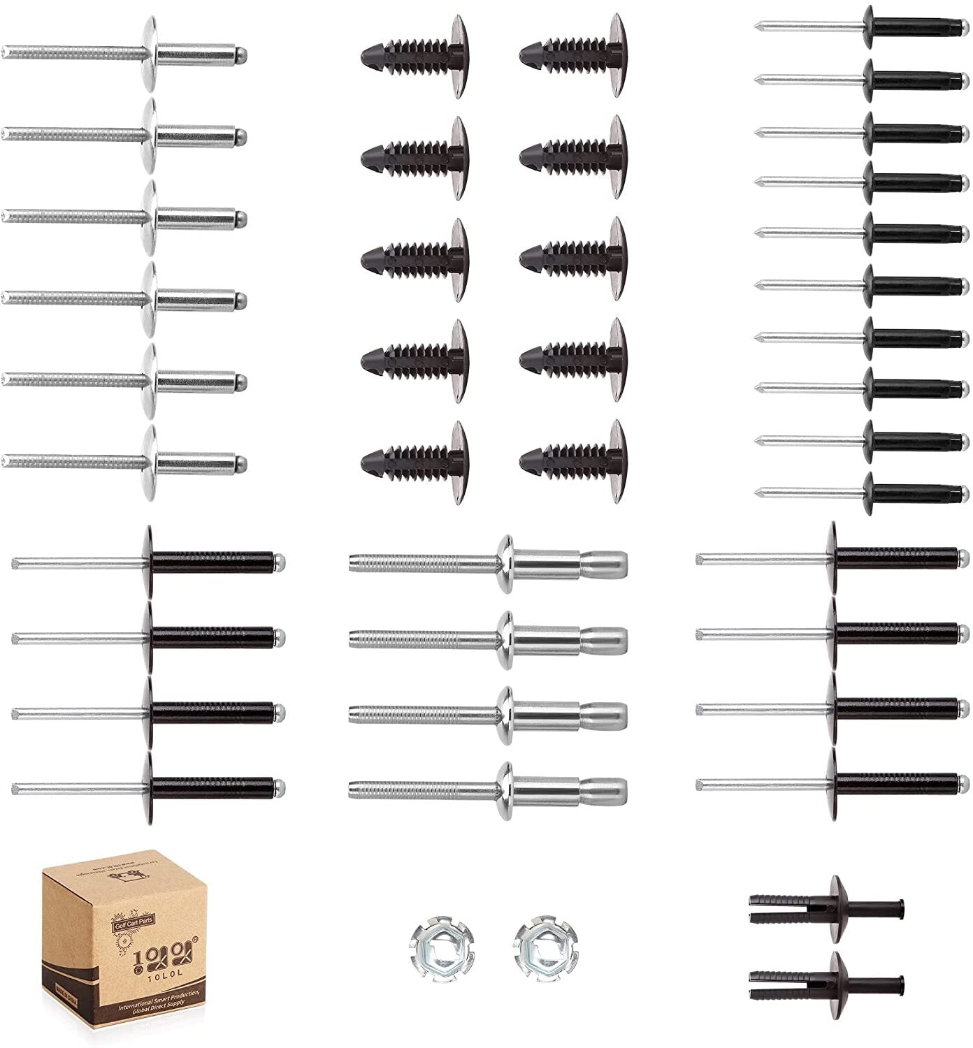 Complete Body Metal Rivet Hardware Kit for (94+) EZGO TXT Gas/Electric Golf Cart with Extra 10 PCS Plastic Fastener Tree Rivets 