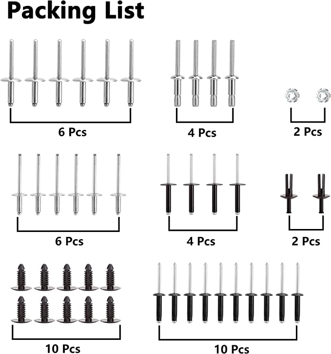 Complete Body Metal Rivet Hardware Kit for (94+) EZGO TXT Gas/Electric Golf Cart with Extra 10 PCS Plastic Fastener Tree Rivets 