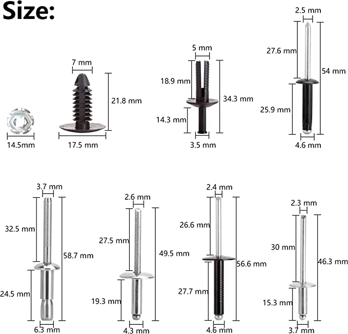 Complete Body Metal Rivet Hardware Kit for (94+) EZGO TXT Gas/Electric Golf Cart with Extra 10 PCS Plastic Fastener Tree Rivets 