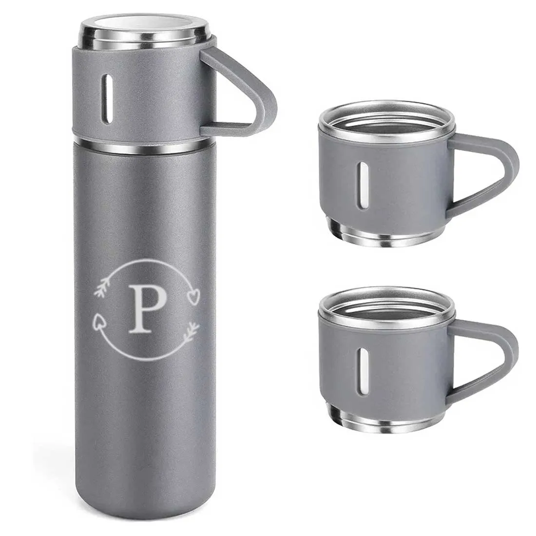 Custom Thermos Bottle With 2 Cup Set Travel Coffee Tea Mug Flask Gift Box