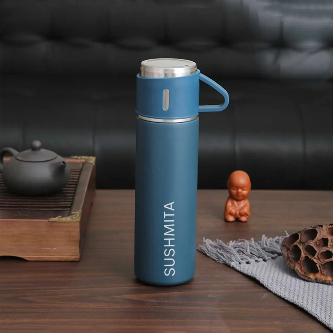 Custom Travel Mug Thermos With 2 Cups Gift Box Set - Add Name