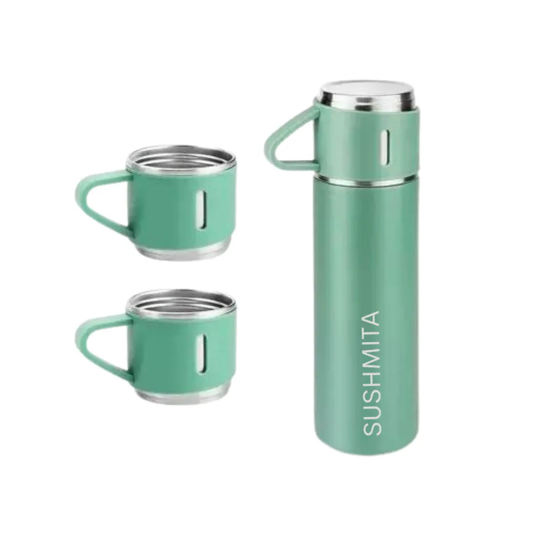 Custom Travel Mug Thermos With 2 Cups Gift Box Set - Add Name