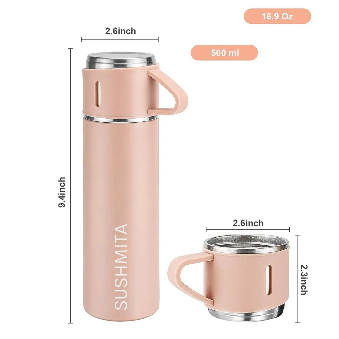 Custom Travel Mug Thermos With 2 Cups Gift Box Set - Add Name