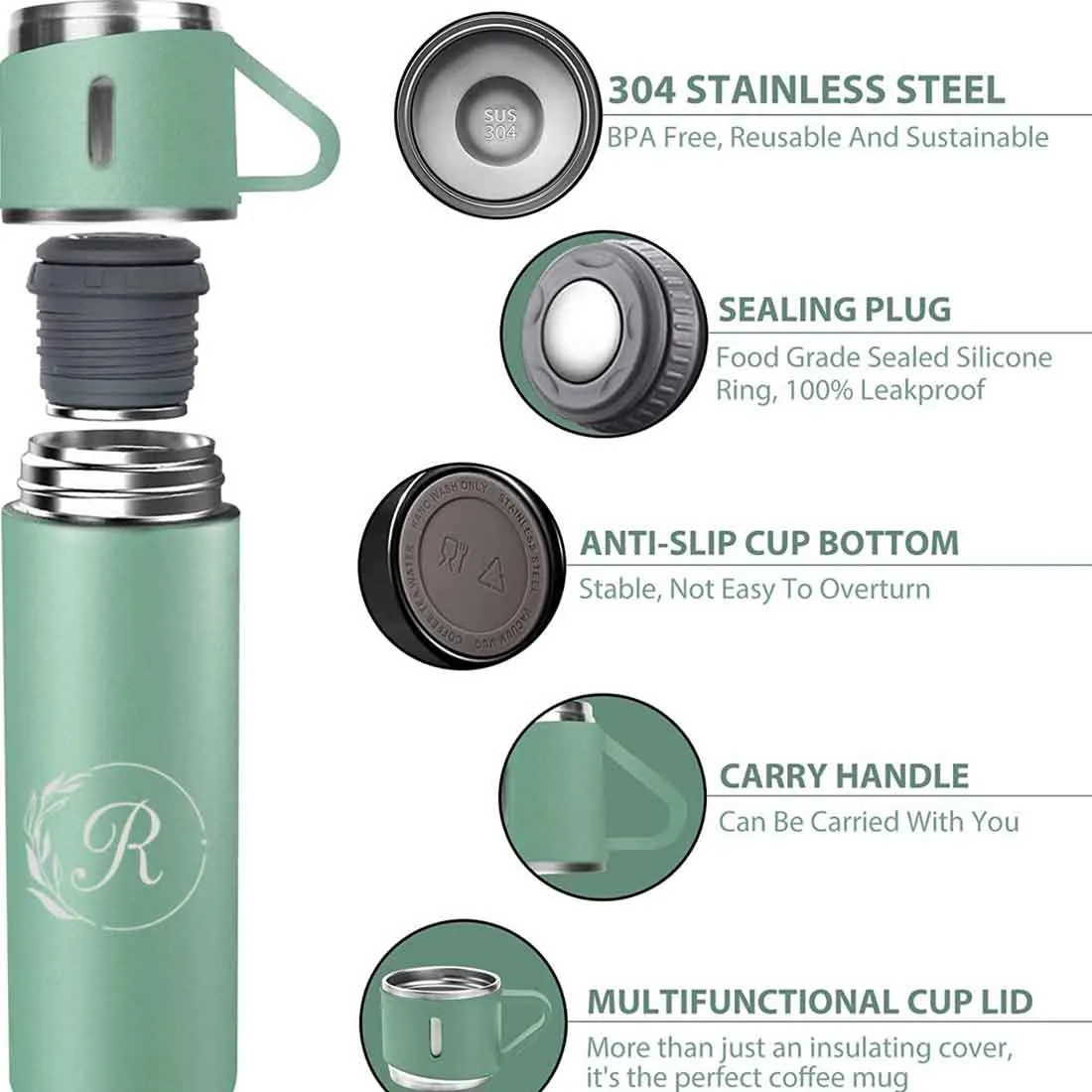 Customised Thermos Bottle With Cups Set for Travel Outdoor