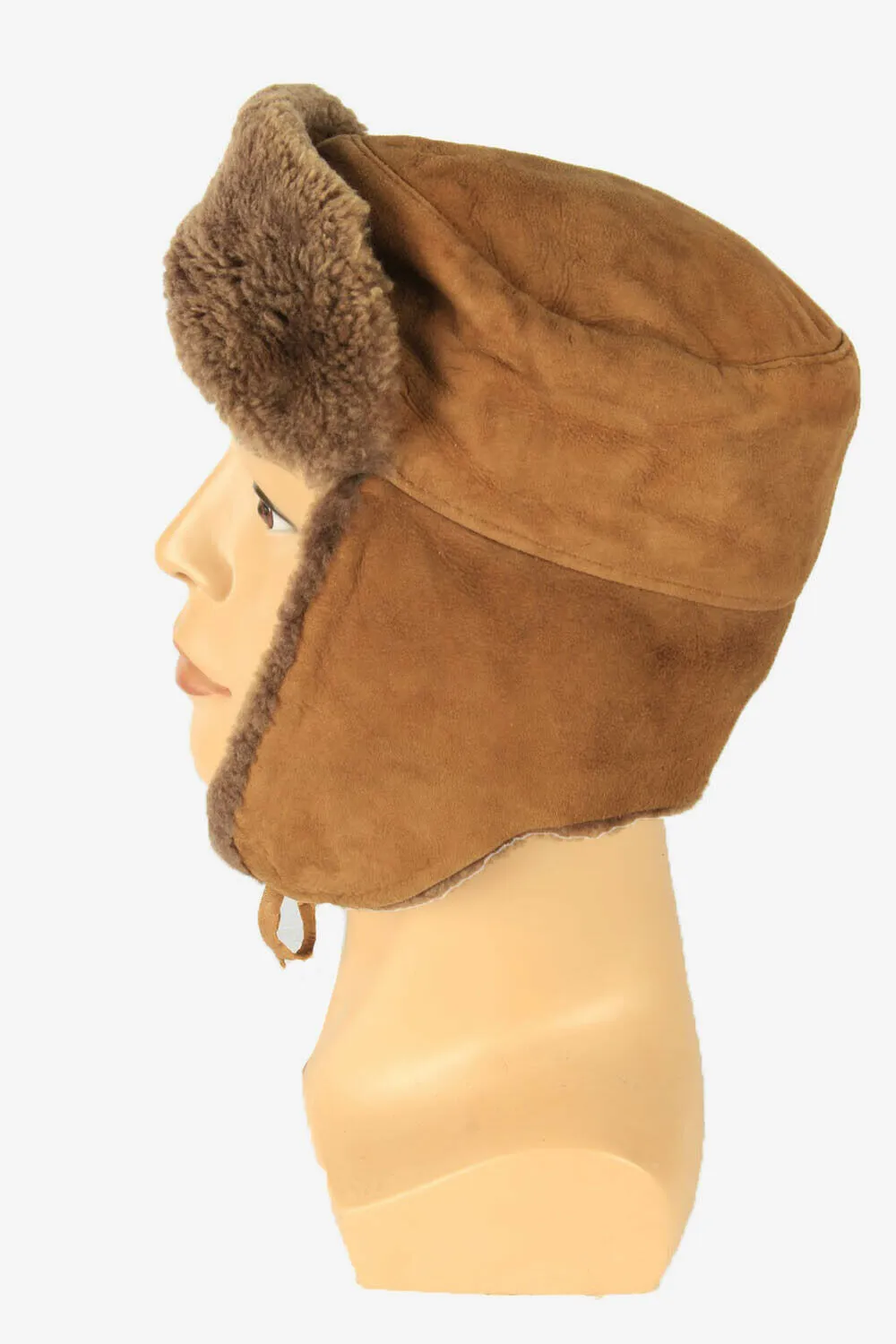 Fur Ushanka Hat Vintage Earflaps Ski Cossack 90s Camel Size 52 cm - Pepper Tree London