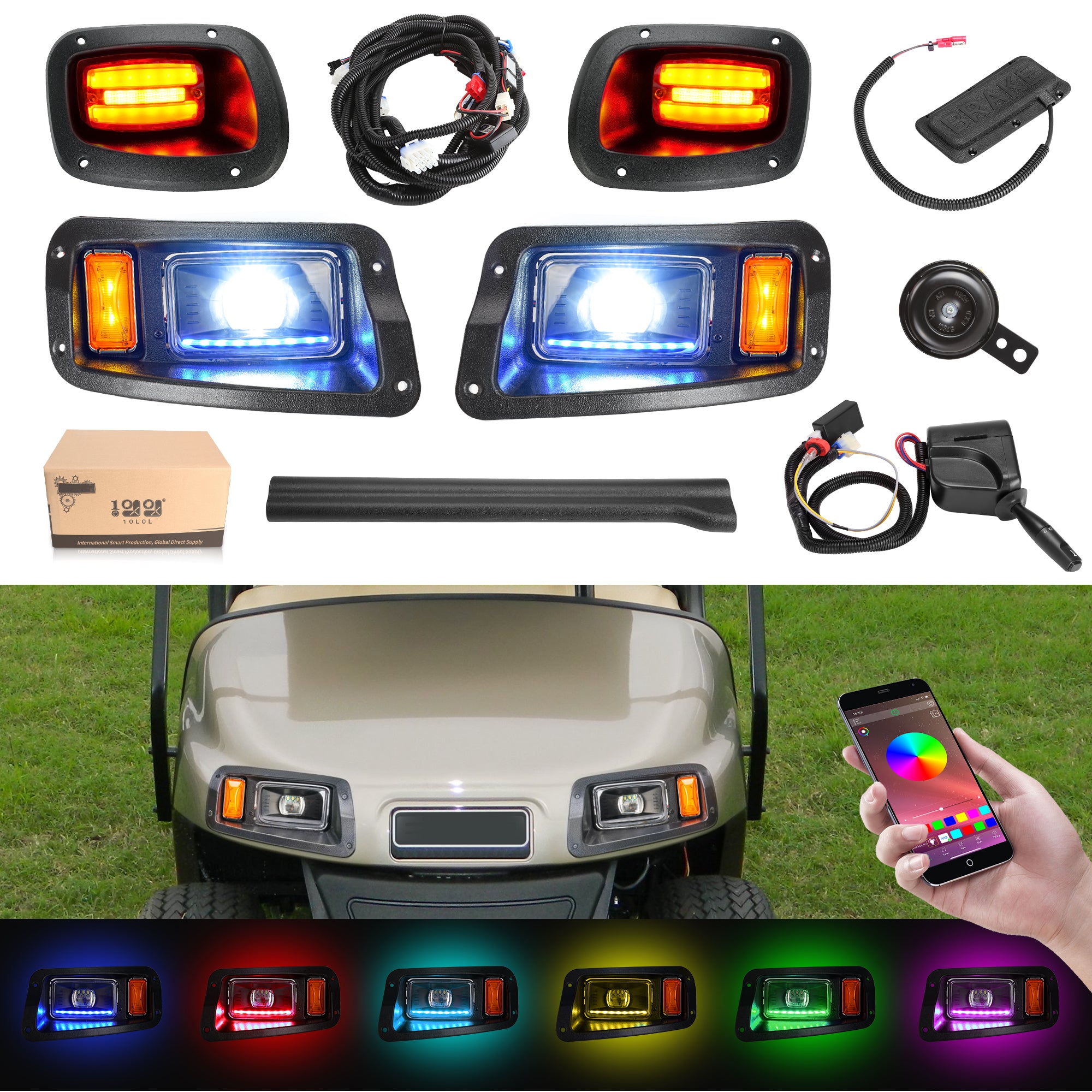 Golf Cart LED Lights with Head, Tail, Turn Signal Kit for EZGO TXT Freedom - 10L0L