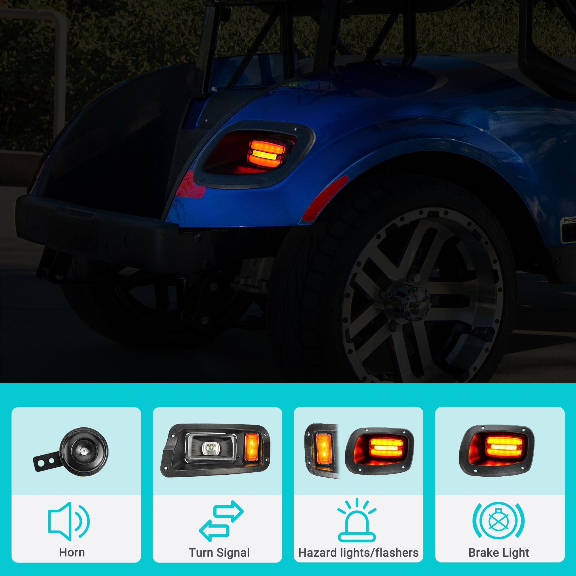 Golf Cart LED Lights with Head, Tail, Turn Signal Kit for EZGO TXT Freedom - 10L0L