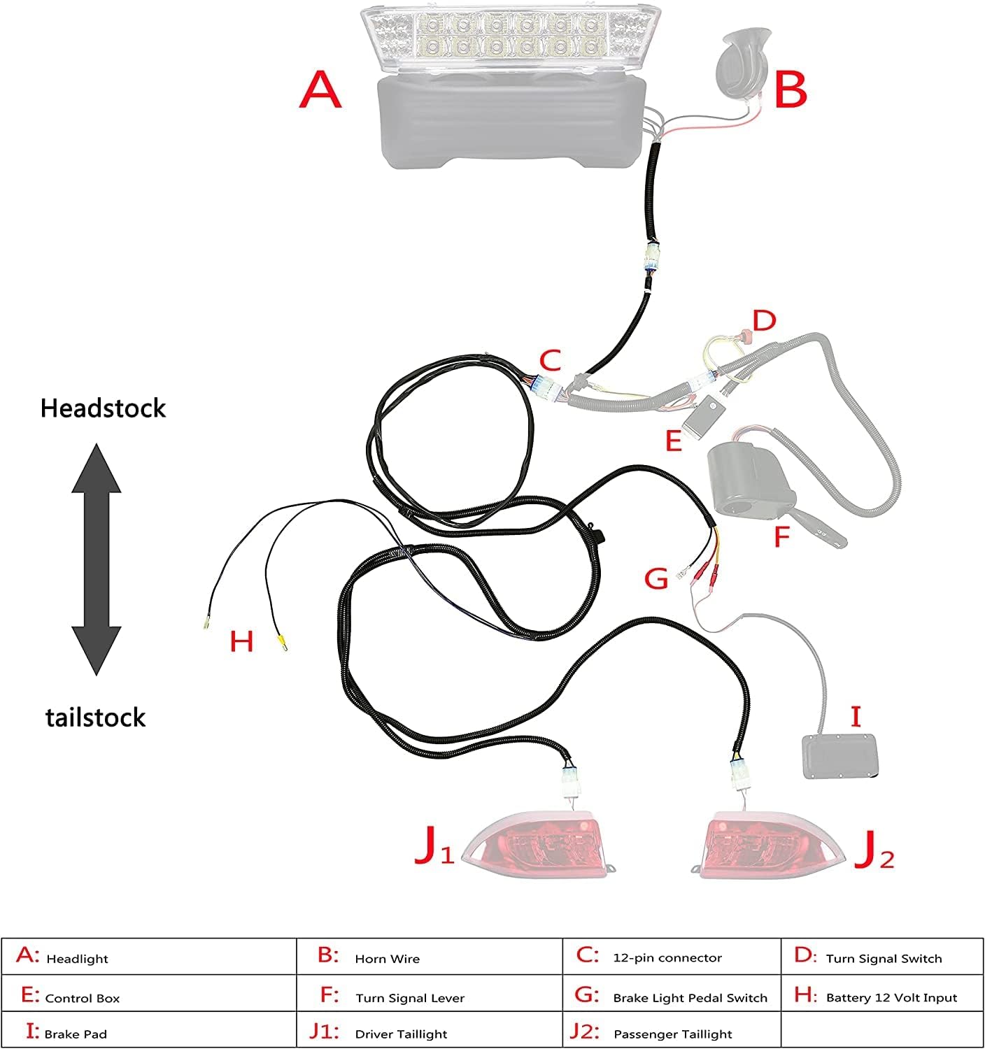 Golf Cart Wiring Harness 12V for Club Car Precedent 2009-up - 10L0L