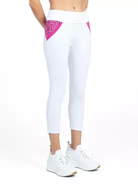 Golf Ready Athleisure Camila Capri - White/Pink Tessel