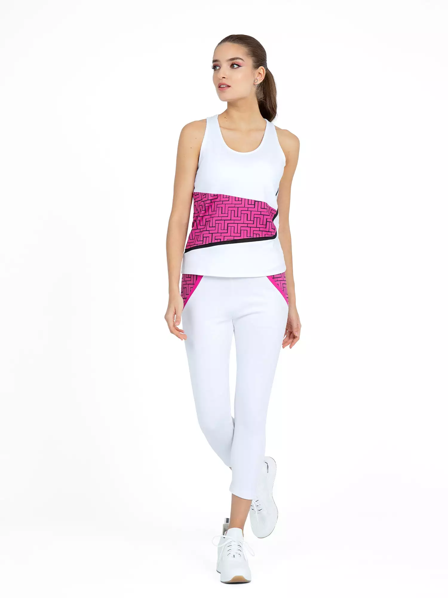 Golf Ready Athleisure Camila Capri - White/Pink Tessel