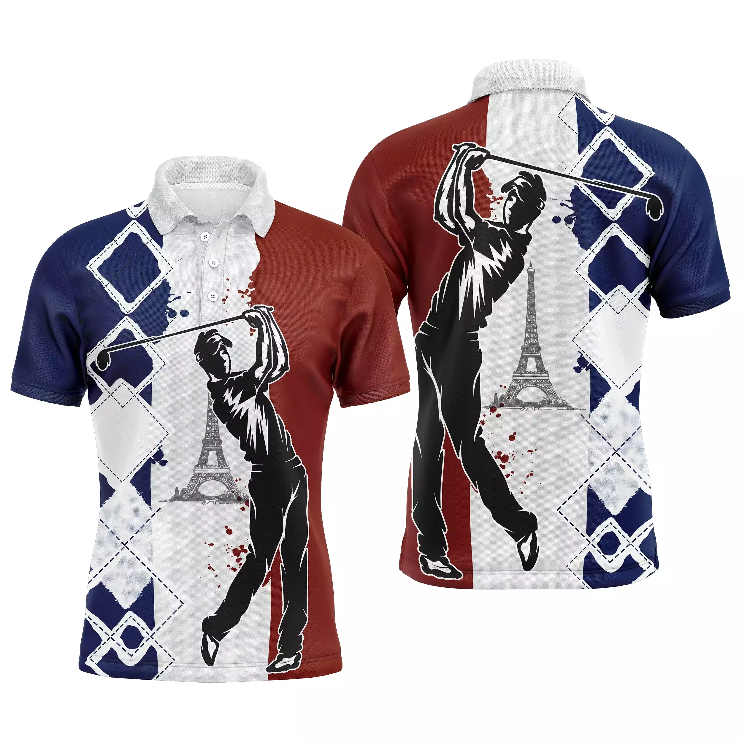 Golfeur, Golfeuse, Polo de Sport, Cadeau Original pour Fans de Golf, Polo Homme Femme, Drapeau France, Tour Eiffel - CTS18052215