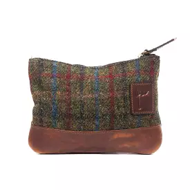 Harris Tweed Zippered Golf Valuables Field Pouch in Olive Check