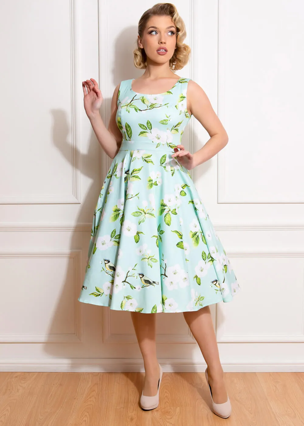 Hearts & Roses Andrea Floral 50's Swing Dress Green