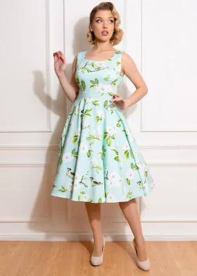 Hearts & Roses Andrea Floral 50's Swing Dress Green