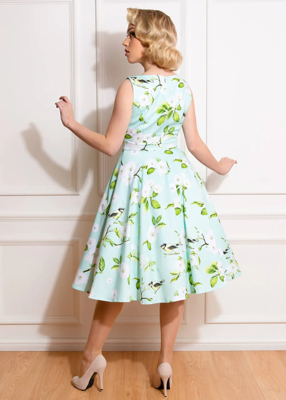 Hearts & Roses Andrea Floral 50's Swing Dress Green