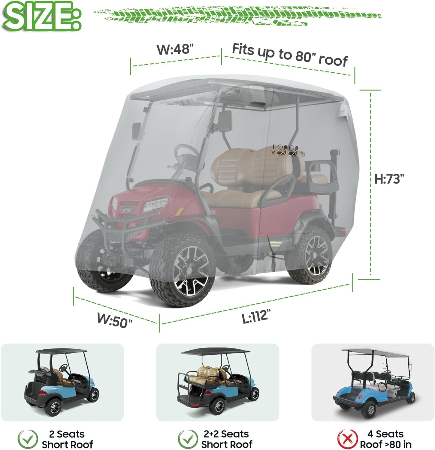 Heavy Duty Best Golf Cart Cover for 2/4 Passengers Golf Cart, All Weather Outdoor Protection