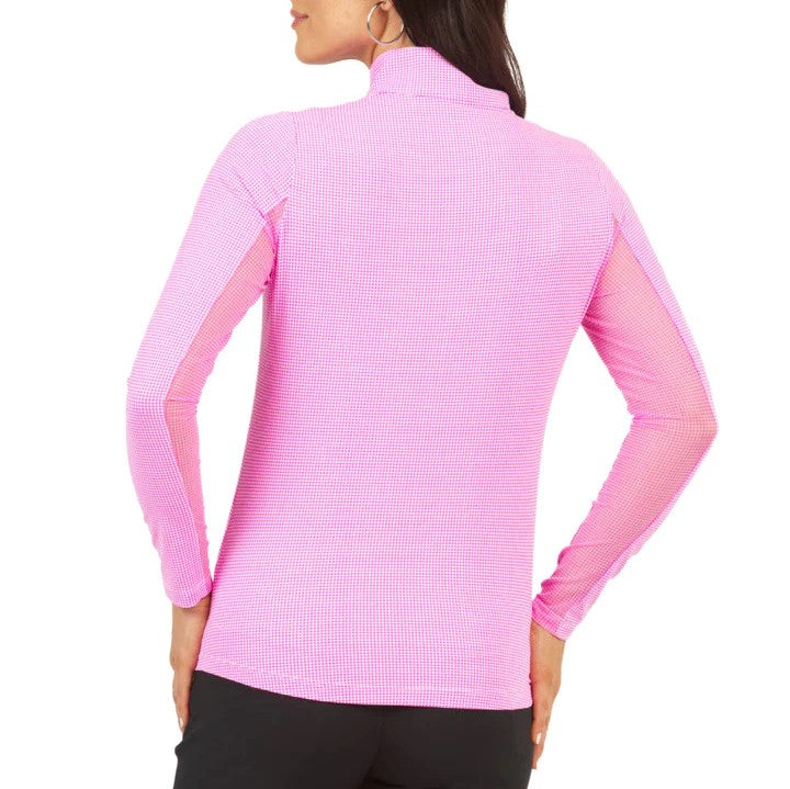 IBKUL Mock Long Sleeve Mini Check Hot Pink