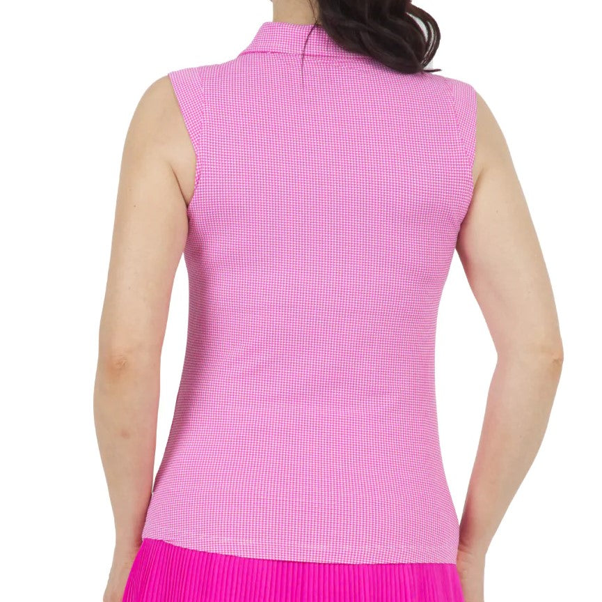 IBKUL Polo S/less Mini Check Hot Pink