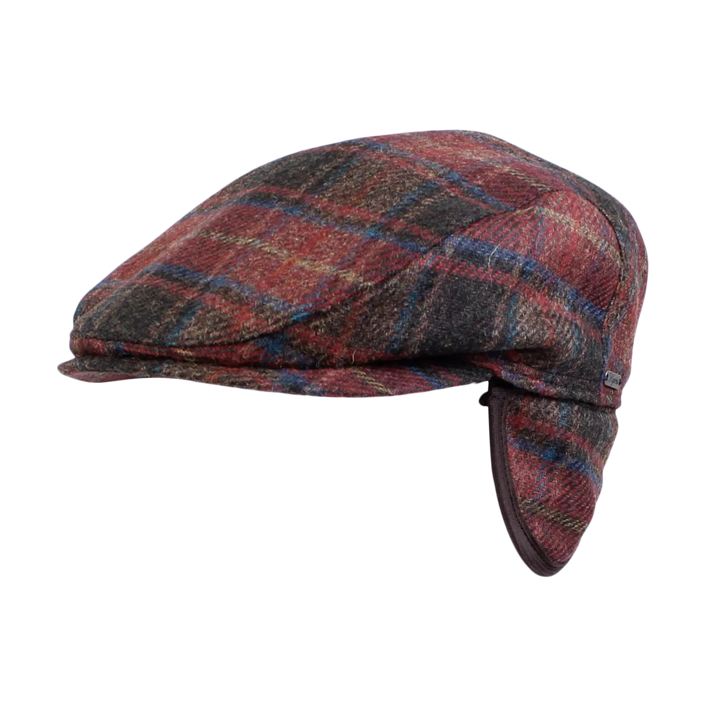 Ivy Slim Cap with Earflaps in Bordeaux New Tartan by Wigens