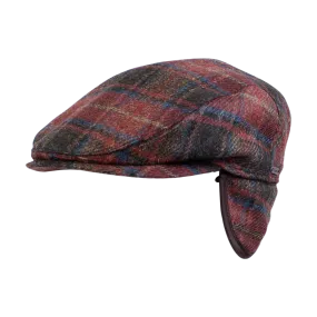 Ivy Slim Cap with Earflaps in Bordeaux New Tartan by Wigens