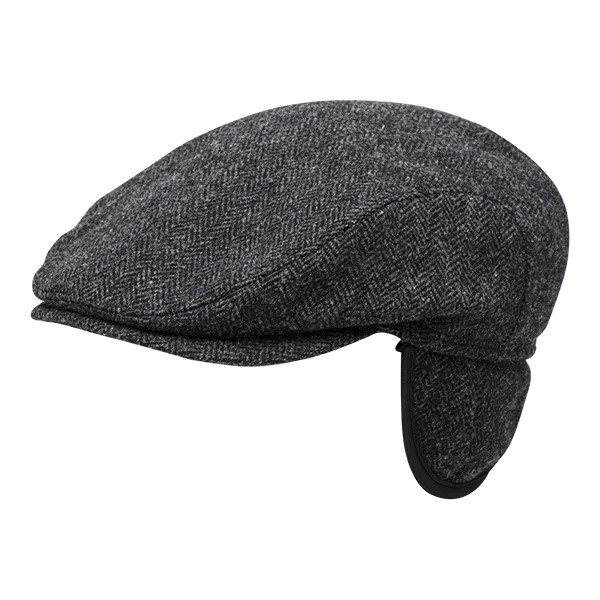 Ivy Slim Shetland Wool Cap with Earflaps in Herringbone (Choice of Colors) by Wigens