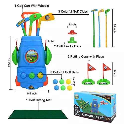 Kids Golf Putting Green Set – Golf Cart with Hitting Mat & Toddler Golf Clubs